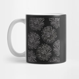 The beautiful pattern with White lineart dahlias on black background Mug